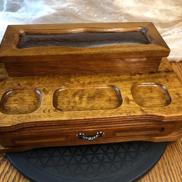 Vintage Men’s 2 Tier Wooden Valet from Kimco Jewelry Box Trinket Box - Picture 13 of 15